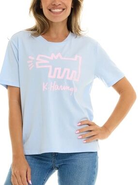 Keith Haring Neon Dancing Hearts 80s 90s T-Shirt L
